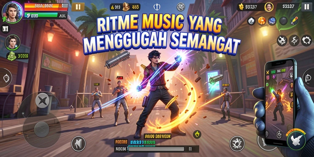 Screenshot dari gameplay musik di aplikasi 93337 yang menampilkan koleksi lagu.