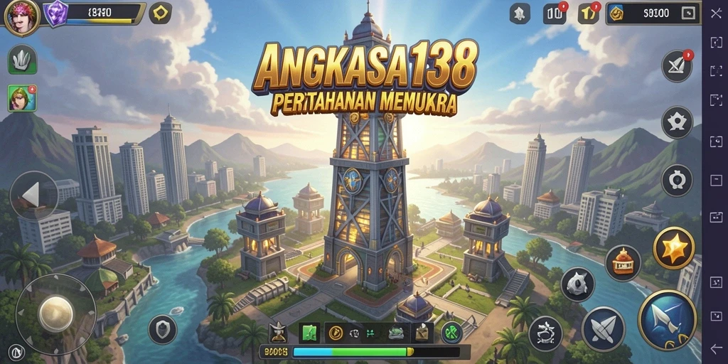 Tampilan gameplay menarik dari ANGKASA138 yang menunjukkan strategi tower defense.