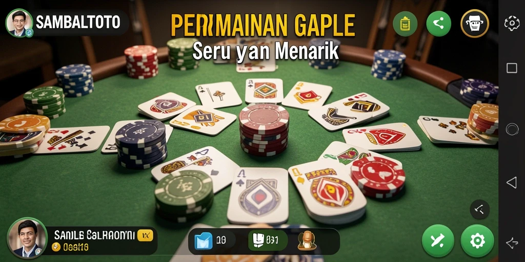 Screenshot menampilkan gameplay Gaple dengan antarmuka yang menarik dan interaktif.